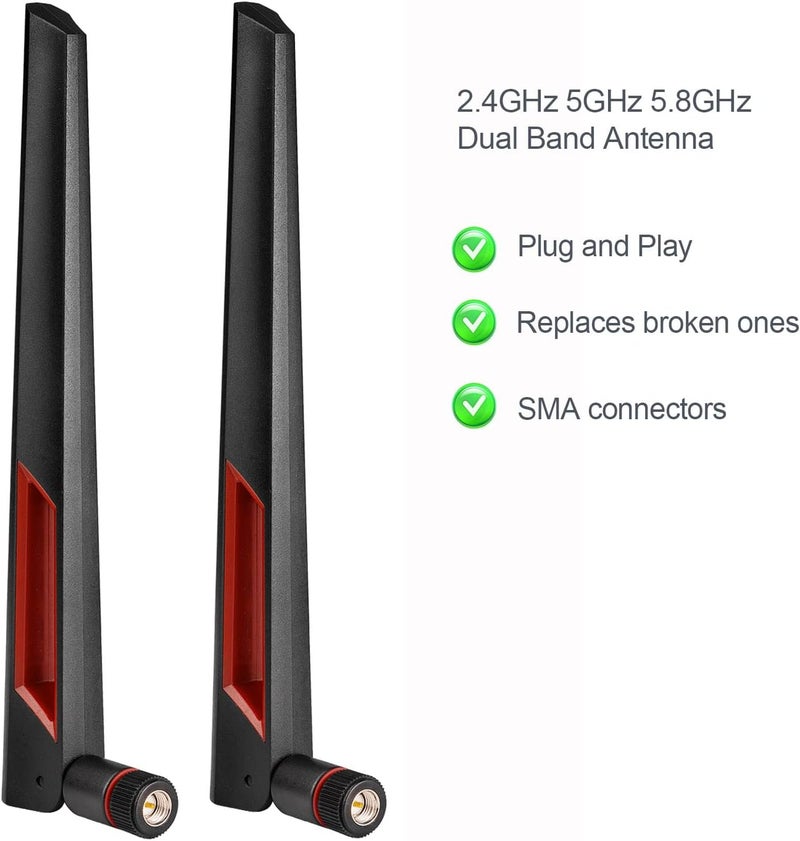 Superbat هوائي واي فاي مزدوج النطاق 2.4GHz 5GHz 5.8GHz هوائيات SMA لجهاز الكمبيوتر المكتبي لوحة الأم بطاقة واي فاي بلوتوث جهاز توجيه الشبكة اللاسلكية (عبوة 2)  - Image 3